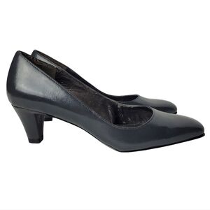 Naturalizer Rogers Heels Womens 6 Navy Blue Square Toe Dress Pumps Vegan Leather